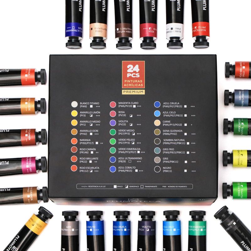 Set 24 colores × 22 ml PLUMOTECA